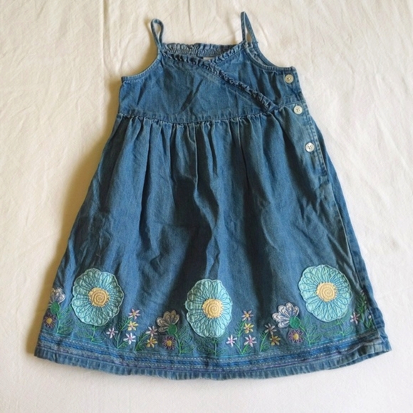 vintage old navy floral embroidered cotton denim summer dress 4T toddler girls - Picture 1 of 8